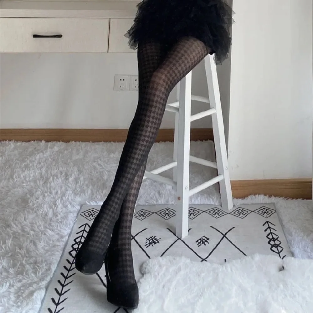 Heat-tech Houndstooth 15Den Black Silky Full Pantyhose